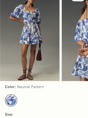 Blue & White Floral Puff-Sleeve Mini Dress small new with tags
